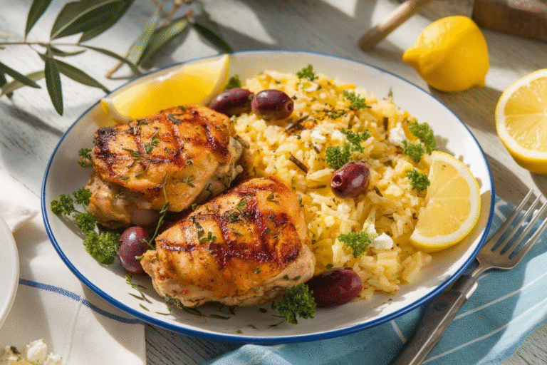 Greek Chicken and Lemon Rice Recipe – Flavorful Mediterranean Dish