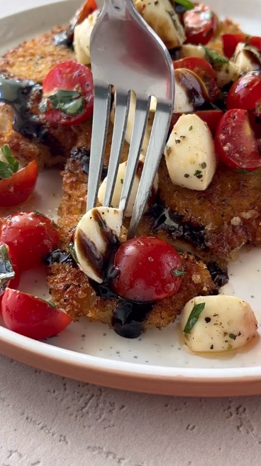 Italian Basil Chicken Cutlets with Tomato and Burrata Topping